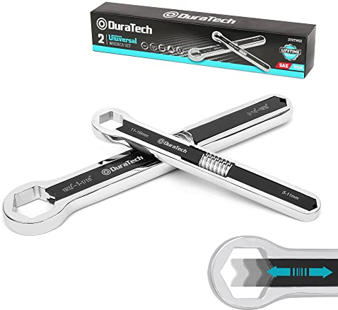DURATECH Universal Combination Spanner Set, Adjustable Wrench Set, 2 Piece Multifunctional Wrench Set, Total Ring Spanner Set, 44 in 2, Metric and SAE 5mm to 27mm and 3/16 to 1-1/16