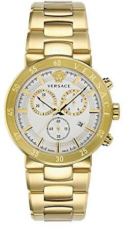 Versace - Herren-Armbanduhr Quarz Mode Armband und Gehäuse aus Edelstahl Farbe Gold Analoges Zifferblatt Grau - VEPY00820