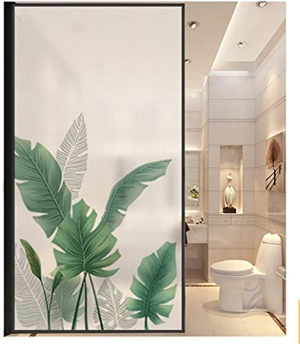 KEKUYA Fensterfolien - Statische 3D-Glasfolie,Blickdicht Sichtschuzfolie,für Fenster Dekorfolie Milchglasfolie Selbsthaftend Anti-UV- grüne Pflanzen(90cmx200cm)