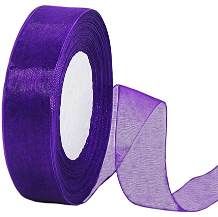 45m Organzaband Lila 25mm Breit Chiffo Geschenkband,Transparentes Organza Bänder Chiffonband Schleifenband Dekoband Geschenkverpackung Deko Band Tüllband für Weihnachten Hochzeit Taufe Geburtstag
