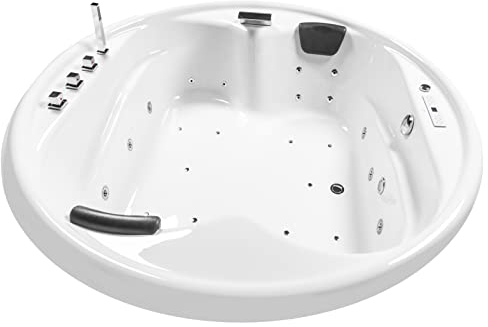 Basera® Premium Indoor Podest-Whirlpool Badewanne XXL Gomera mit 28 Massagedüsen, Heizung, Ozongenerator, Bodenansaugung, Wasserfall, LED-Ambiente, Touchpanel, Bluetooth, Radio
