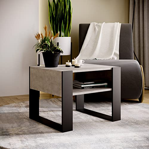 MRBLS_HOME MRBLS Couchtisch – modernes rustikales Design – Wohnzimmer-Tisch Beistelltisch Kaffeetisch Sofatisch Teetisch aus Holz (Beton - Schwarz Matt) - 65 x 45 x 53,6cm (B/H/T)