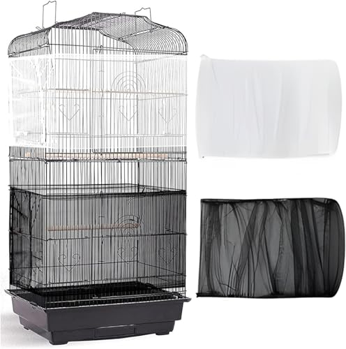 PLABBDPL Copertura per Gabbia,2 coperture universali per gabbie per uccelli, Copertura in Rete, per pappagalli regolabili, rete morbida in nylon, per gabbie per uccelli(Nero,Bianco）