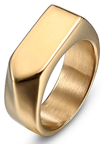 Goldring Herren, Edelstahl Ring Goldpfeil Siegelring Breite 9 mm Geschenk Ringe für Männer Größe 67 (21.3)