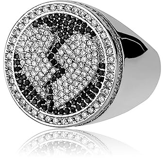 Zwei-Ton Schwarz Silber Ring 18K Gold Plated Hip Hop Iced Out Ring Zirkonia Statement Hochzeit Band Ring für Frauen Männer,Silber,7