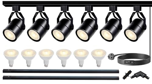 Bravsekai LED Track Lighting Heads Kit, Dimmable PAR20 Track Lights Heads with 2x1m H Type Track Rails 20W 3000K Warm White Ceiling Spotlight Fixtures Include 6Pcs LED Bulbs for Office
