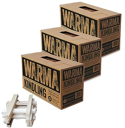 Warma Premium Kindling Sticks Kiln Dried Wood Box Recycled Packaging - Sustainably Sourced - For BBQs Barbeque Open Fire Pits Stove Pizza Ovens Wood Burners Fireplaces Chimeneas - 3 x Large Boxes
