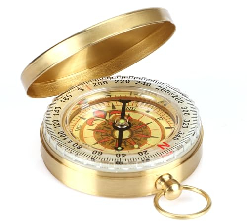 Kompass Outdoor, Wasserdicht Kompass, Kompass Wandern Portable mit Leuchtziffern für Camping Wandern Jagd und Aktivitäten im Freien(Golden)