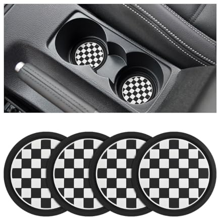 CGEAMDY 4 Stück Schach Patten Auto Getränkehalter Untersetzer, Auto Tassenhalter PVC Untersetzer Anti-Rutsch, Hohe Temperaturbeständigkeit Tassenhalter(Schwarz)