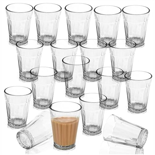 Pure Source India Juego de 18 tazas de té de cristal para cortar chai, café para decoración del hogar, cocina, restaurante (120 ml, transparente)