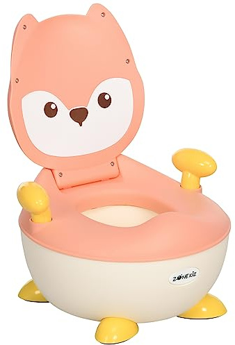 ZONEKIZ Vasino per Bambini con Schienale e Design a Volpe, WC per Bambini con Vaschetta Rimovibile e Braccioli, Età 6 Mesi-3 Anni, Rosa