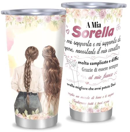 Regalo Sorella Compleanno Mug Termica, Thermo Coffee Mug-to-Go in Acciaio Inossidabile 316 Senza BPA, Tazza Termica per caffè 20oz