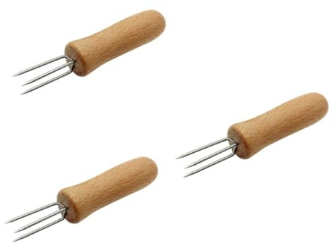 BESPORTBLE 3St Essensgabeln Maisgabel aus Edelstahl schwere Gabeln ergonomische outdoor grill schaschlikspieße Maisgriffe Maisgabeln Metall Halterung Grillspieße Grillgabel Maiskolben Hölzern