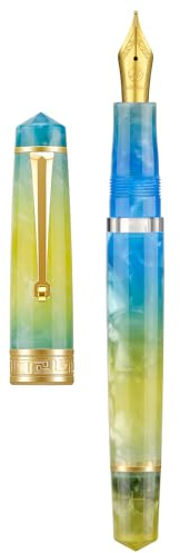 Asvine P20 - Penna stilografica a pistone in resina gialla graduale, pennino extra fine in iridio, finitura dorata, scrittura fluida, collezione Smooth Writer con astuccio