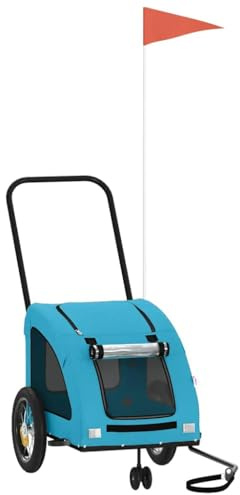 vidaXL Pet Bike Trailer, Pet Cart Carrier for Small Dogs, Dog Bike Trailer with Flag, Dog Bicycle Wagon Cargo Bike Cart, Blue Oxford Fabric and Iron