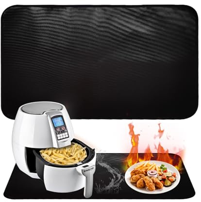Gsrhzd Heat Resistant Mat, Heat Proof Mat, 50 * 64cm Waterproof Fireproof Heat Proof Mat for Air Fryer Microwave Coffee Maker BBQ Grill, Foldable Silicone Fireproof Mat for Kitchen Worktop(Black)