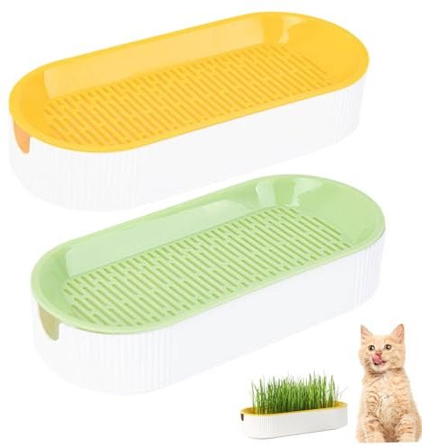 MOUNTTU 2PCS Cat Grass Planter Detachable Two-Layer Cat Grass Seeds Hydroponic Planter With U-Shaped Viewport Cat Grass Kit For Indoor Yellow