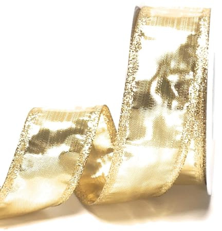 s.dekoda Schleifenband 25m x 40mm Gold Dekoband Goldband mit abgesetzten Schmuckkanten [D5278]