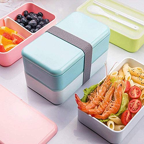 HARZONLI Boîtes à bento Bento Box japonaise Boîte à lunch, Carré Double Plastique Dentelle Déjeuner récipient avec Chopsticks cuillère, four micro-ondes portable Box for les enfants non mod & adultes,