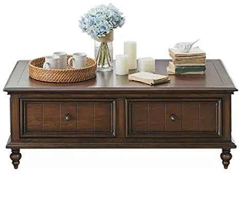Tables de salon Table basse classique en bois avec tiroir, table basse rectangulaire rustique de 49,6 po en noyer noir, table basse de cocktail rétro pour salon/bureau Tables d'appoint Chambre