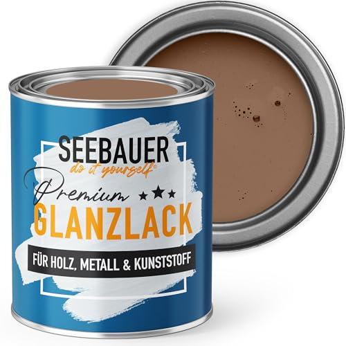 SEEBAUER diy Glanzlack Dunkelbraun 375ml für Innen & Außen (No. 606 Hazel Eyes) Möbelfarbe ohne Schleifen - Hybrid-Lack für Holz, Metall & Kunststoff - Holzlack, Möbellack hohe Deckkraft