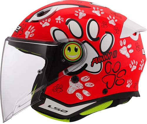 LS2, Jet-Motorradhelm für Kinder FUNNY II PAWS Matt Red, M | Atmungsaktiv
