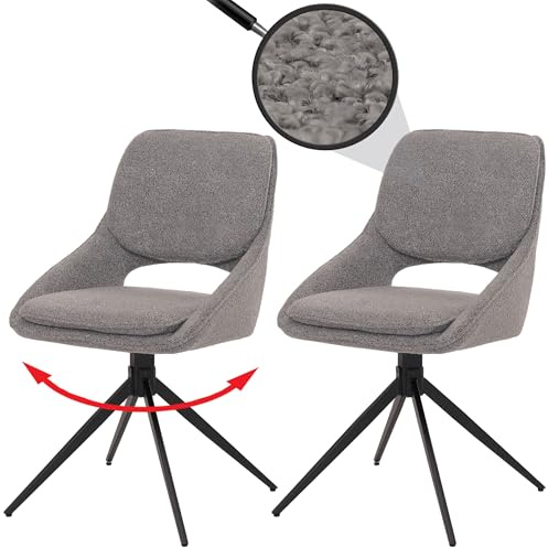 Mendler 2er-Set Esszimmerstuhl HWC-N73 Stoff/Textil - grau | Küchenstuhl, drehbar Auto-Return, Boucle, (540g/m²), Öko-Tex