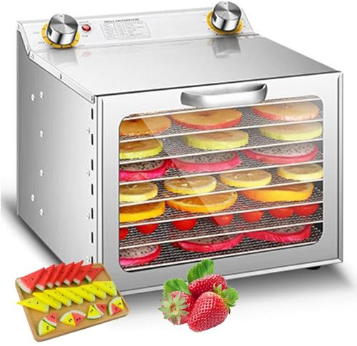Essiccatore per alimenti a 6/8 ripiani – Essiccatore per frutta in acciaio inox con controllo della temperatura regolabile da 30 a 90 ℃, vassoi rimovibili per frutta, verdura e snack(8-Trays)