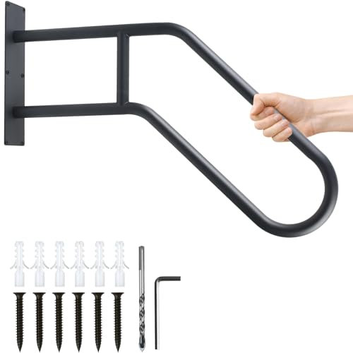 YedZen Pasamanos antideslizantes montados en la pared, resistentes para interiores y exteriores, pasamanos de escalera para 1-3 peldaños, mango de seguridad en forma de U, barra de agarre para garaje