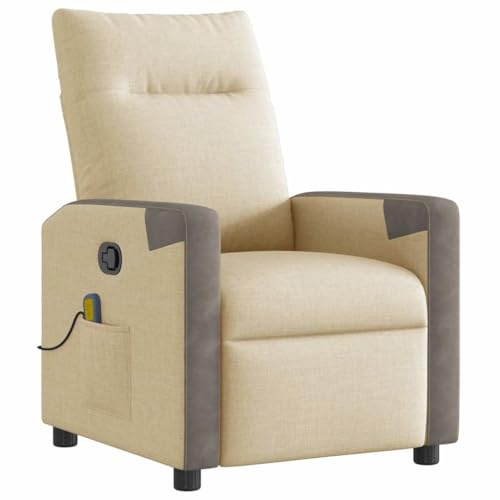 vidaXL Massagesessel Creme Stoff, Moderner Massagesessel mit Vibrationsmassage, Fernsehsessel, Entspannen, Fernsehen, Ergonomisch, Höhenverstellbar, Metall, Sperrholz