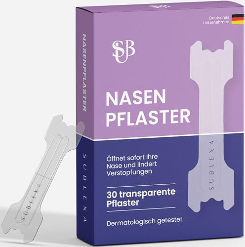 SUBLEXA® Nasenpflaster gegen Schnarchen – Transparent, 30 Stück – Extra Starker Halt für bessere Atmung beim Schlaf, Sport & Alltag – Unauffällige Nasenstrips – Nasal Strips Hautfreundlich