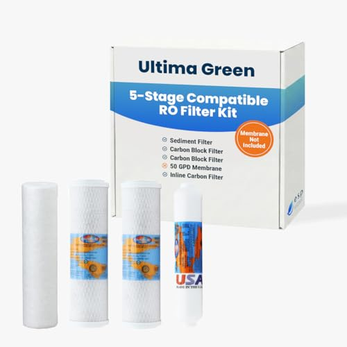 Ultima Green RO Compatible 5 Stage Filter Pack Replacement Filters for Reverse Osmosis Drinking Water System Under Sink RO Kit - Membrane Sold Separately
