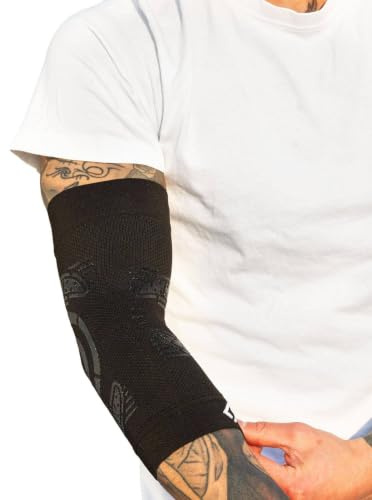 FLOKY Elbow Support gomitiera biomeccanica. Multisport. Stabilizza il gomito. Riduce le infiammazioni articolari ed il recupero. Protegge tendini e muscolatura. Design ergonomico. Nera. (L/XL)