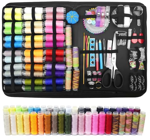 GOEDCH Kit da cucito 230 pezzi, attrezzatura di base: set di accessori per cucire multistrato con 43 bobine di filo, kit da cucito regalo premium per principianti