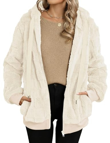 GRMLRPT Fleecejacke Damen Kapuzenpullover Teddy-Fleece ReißVerschluss Hoodie Warm Herbst Wintermantel Stilvoller Fellmantel PlüSchjacke Mit Taschen(Mehrfarbig,S-XXL)