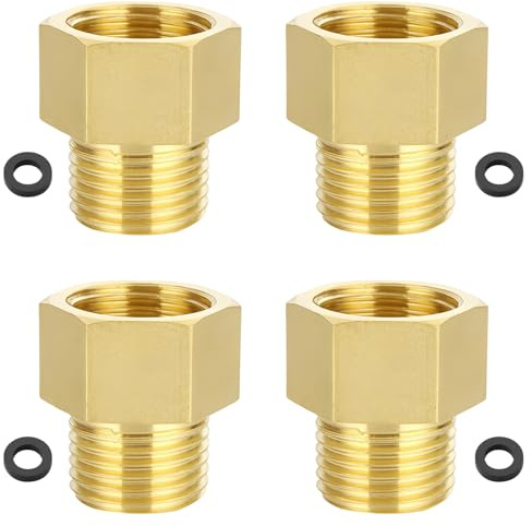 HERKINDNESS 4 Piezas Adaptadores de Gas en Latón, Conector Manguera 3/8 Hembra a 1/4 Macho con Arandelas, Reductor para Estufa, Calentador de Agua y Cocina de Camping