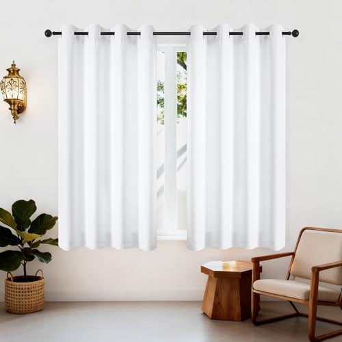Simplebrand Lichtfilternde Kurzvorgänge mit Ösen 2er Set H137 x B140 cm Weiß Moderne Ösenschalen Lichtdämmende Thermovorgänge gegen Kälte Für Küchenfenster Kleine Balkone