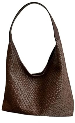 JXpxbao Schultertasche Aus Gewebtem Leder Für Damen, Weiches Veganes Leder, Große Kapazität, Hobo-Tasche Mit Tragegriff Oben (dunkelbraun)