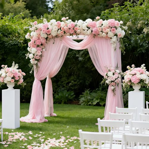 MOFXWHE 3m x 160cm Organza Stoff, Rosa Soft Tüllstoff Tüll Stoffe Zum Nähen, Tüll Meterware Tüllstoff zum Nähen, Netzstoff Dekostoff für Arbor Hochzeit Party Dekor Vorhang Torbogen Zeremonie