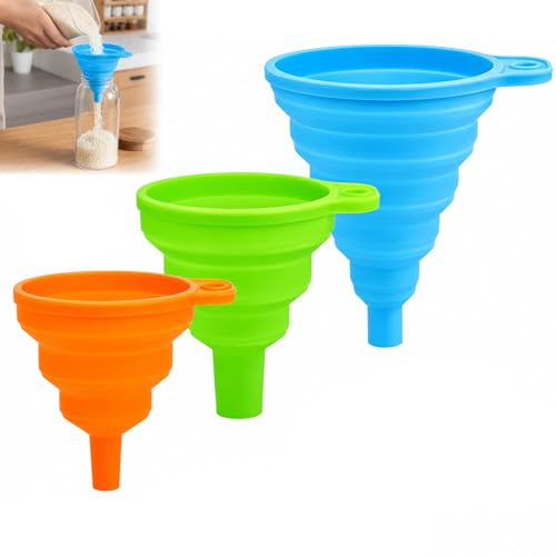 3 piezas de embudo plegable de silicona para cocina, 3 tamaños, mini embudo, embudo plegable, embudo portátil para transferencia de líquidos de cerveza (pequeño/medio/grande)