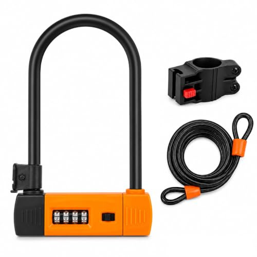 Vosyinm Bike D Lock, 16mm Combination U Lock with 1.8m Security Cable | 4-Digit Keyless Heavy Duty Bike Lock with Mounting Bracket, Anti-Theft Bicycle Lock for Road Bikes, E-Bikes & Electric Bikes