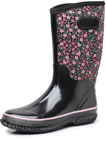 WTW Mid Calf Rain Boots for Women - Waterproof Insulated Neoprene Mud Boots Outdoor Hunting Garden Boots