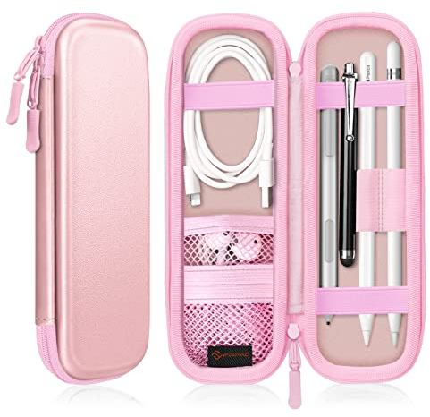 Fintie Hülle für Apple Pencil (1. / 2. Generation) - Kunstleder Stifthalter für Samsung, Huawei, Surface Pro Stylus Pen Tasche Schutzhülle mit Ablagefach für S Pen und USB Kabel, Roségold