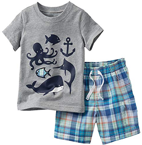 Bumeex Toddler Boy Summer Clothes,Grey Fish Short Sleeve T-Shirt and Shorts Outfit Set 3t
