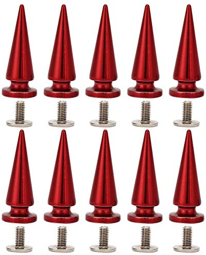 10 set 10 * 26 mm Copper Bullet Rivet Metal Stud, with Metallic Screw Set, Cone Spikes Screwback Studs for DIY Leather Craft Bag Shoe/Leather Clothes/Leather Bags/Jeans/Canvas(Red)