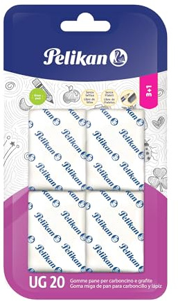 Pelikan Gomme de Cancellare, UG20, Gomma Bianca, Adatta per Disegno Tecnico e Scolastico, per Carboncino e Grafite, Prodotto in Germania, Confezione da 4 Pezzi