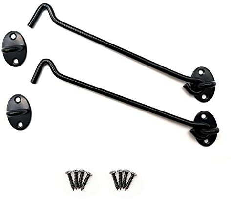 WJUAN 2er Set Sturmhaken mit Öse (300mm, Edelstahl Schwarz) - Inkl. Schrauben für Fensterhaken, Türriegel & Kabinenhaken