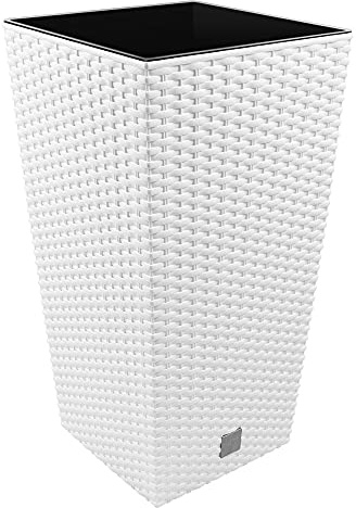 Maceta Alta Cuadrada 19 L Prosperplast Rato Square de plástico con depósito en Color Blanco, 45 (Alto) x 24 (Ancho) x 24 (Profundo) cms