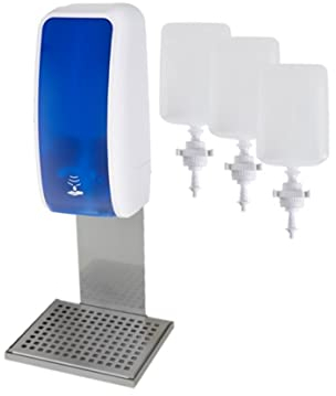 Blanc HYGIENIC Desinfektionsspender Cosmos – Spender mit Sensor, Tischständer und 3 x 1 Liter Desinfektionsmittel, ergiebige Händedesinfektion für ca. 3000 Anwendungen, Blau und Weiß