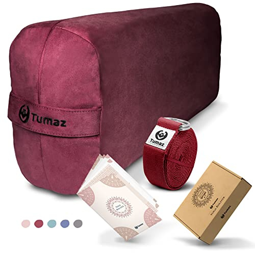 Tumaz Yoga Bolster Set - Rectangular Bolster Pillow for Restorative Yoga, Soft Meditation Pillow with Carry Handle and 8-Feet Strap, Machine Washable Cover